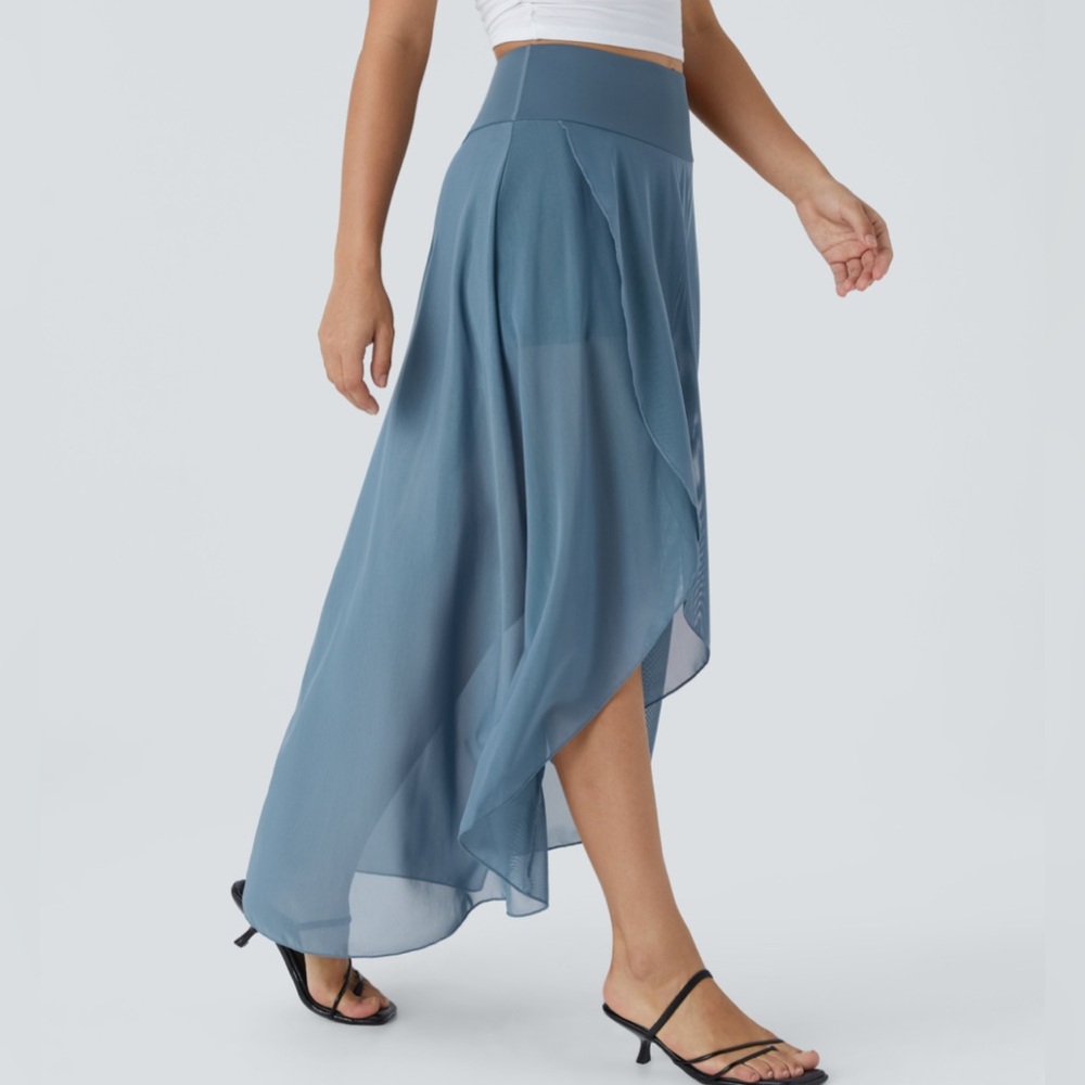 HALARA Blue Maxi Skirt with Flowing Asymmetrical Hem